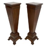 Pair Edwardian inlaid mahogany pedestals in the manner of Sheraton