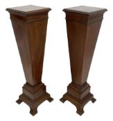 Pair Edwardian inlaid mahogany pedestals in the manner of Sheraton