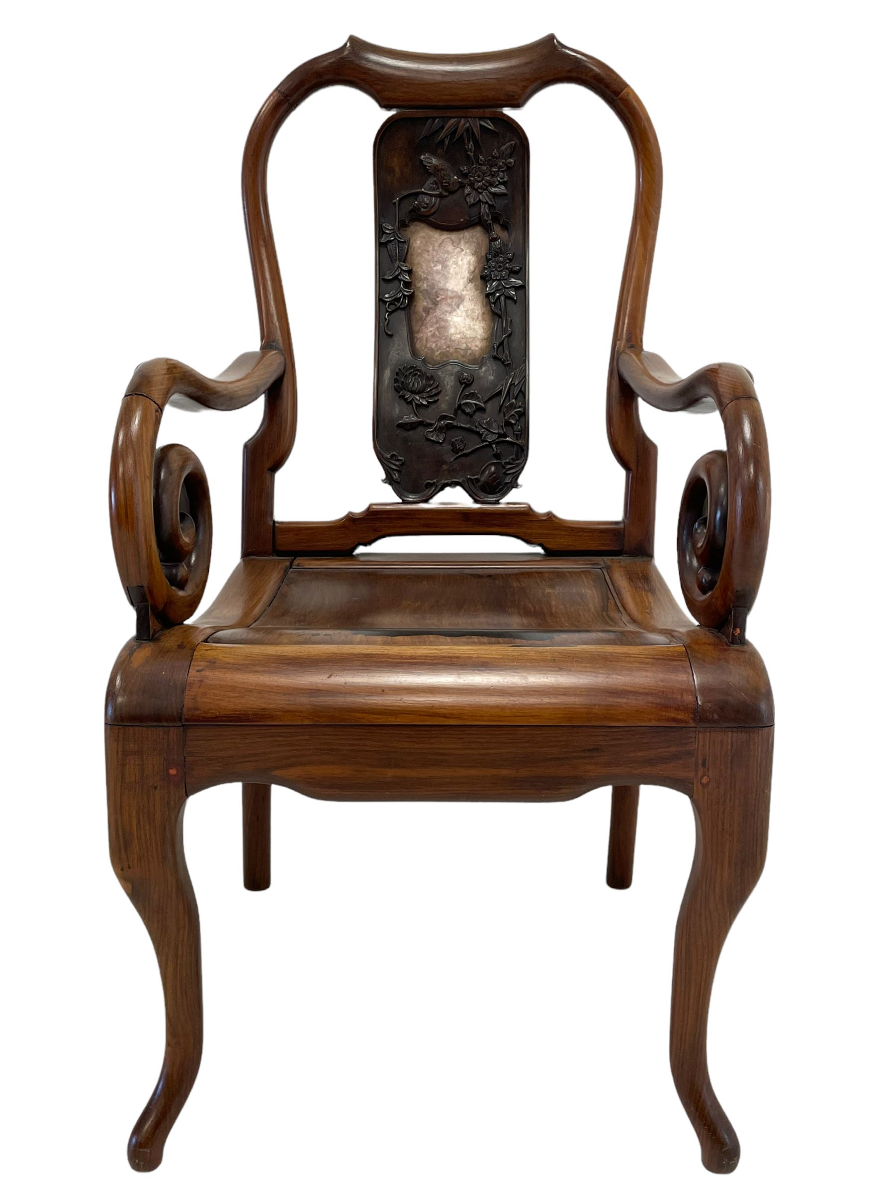 Chinese hardwood open armchair - Image 2 of 6
