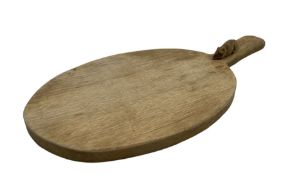 'Mouseman' oak oval cheeseboard with carved mouse signature
