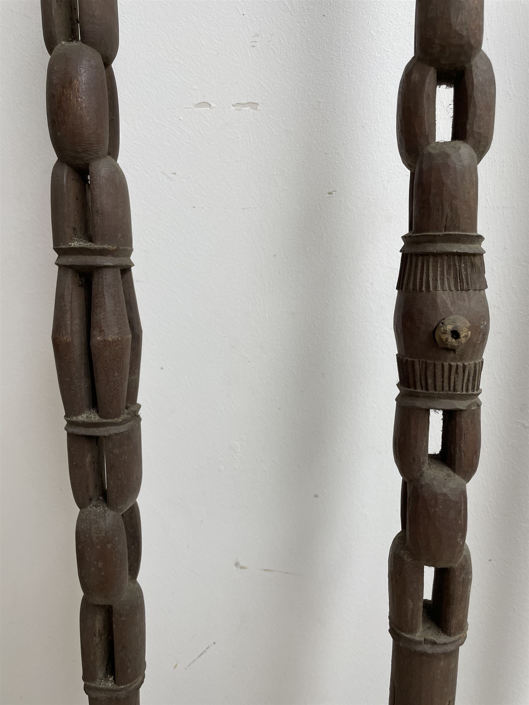Pair of African carved wooden paddle clubs - Image 8 of 15