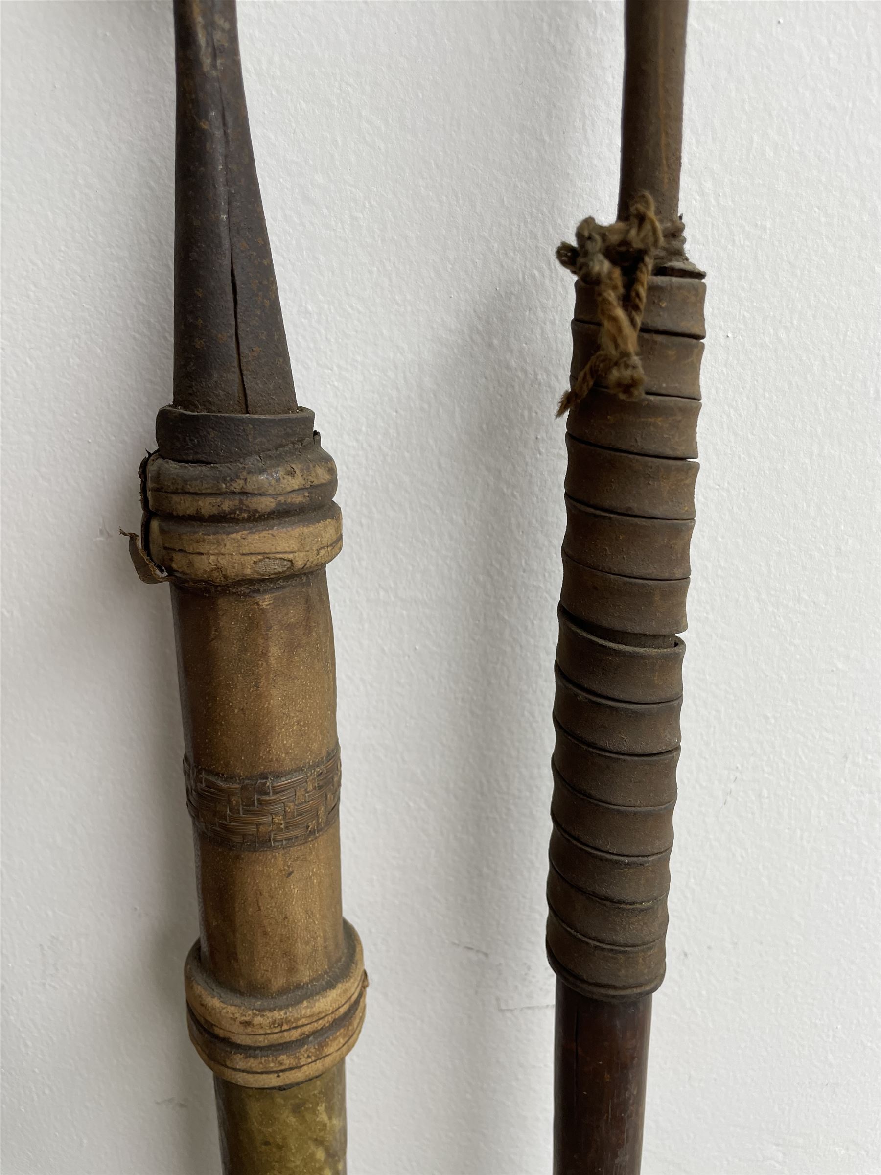 Pair of African carved wooden paddle clubs - Image 6 of 15