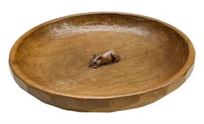 'Mouseman' adzed oak bowl with carved mouse signature to the centre