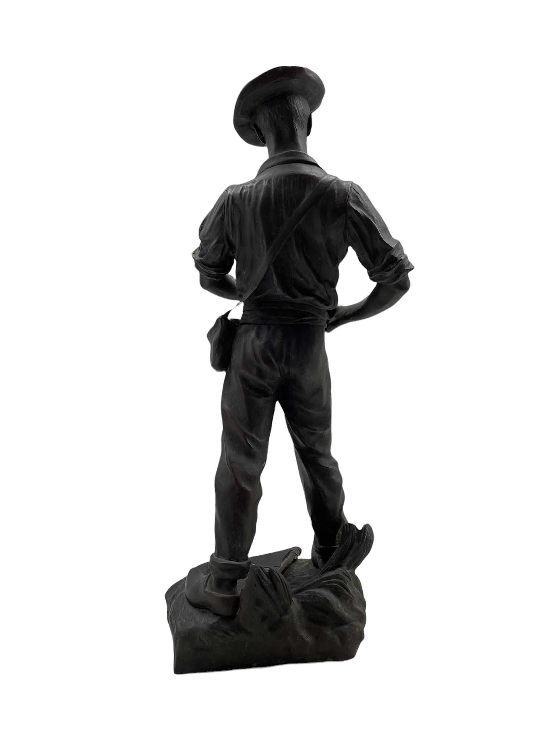 Henri Fugere (French 1872-1944) Bronze figure of a farm labourer cutting bread 'Il Est Quatre Heures - Image 3 of 3