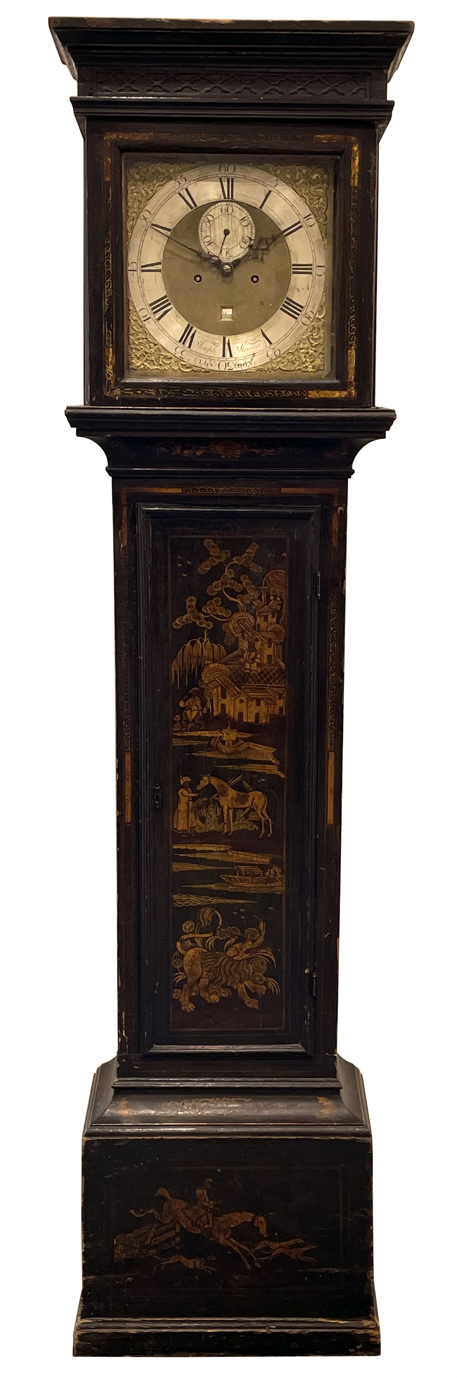 George II japanned longcase clock by Joseph Stevens