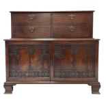 In the manner of George Speer - George III mahogany chest on folio cabinet