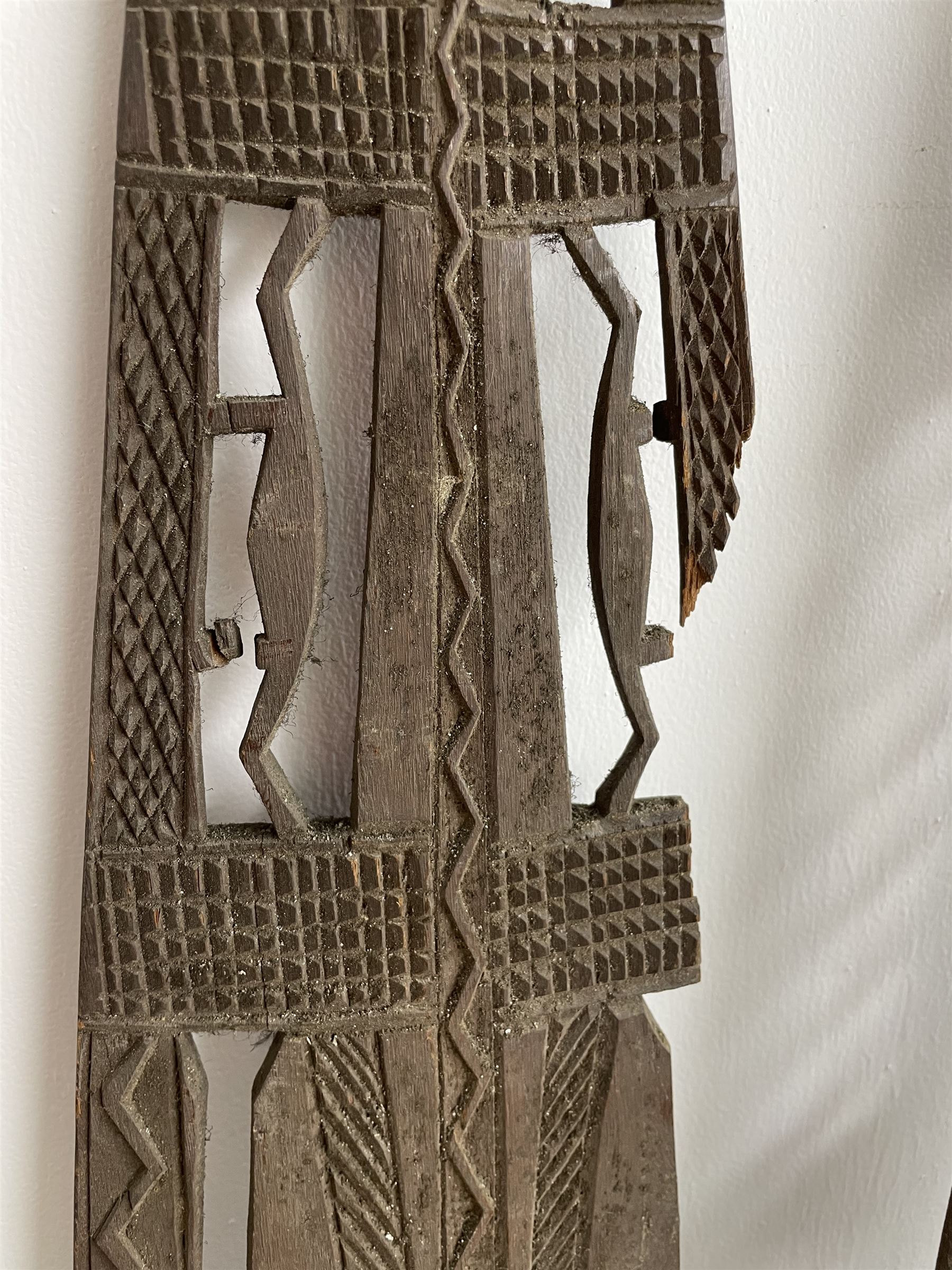 Pair of African carved wooden paddle clubs - Image 3 of 15