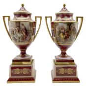 Pair of Vienna style two-handled vases and covers