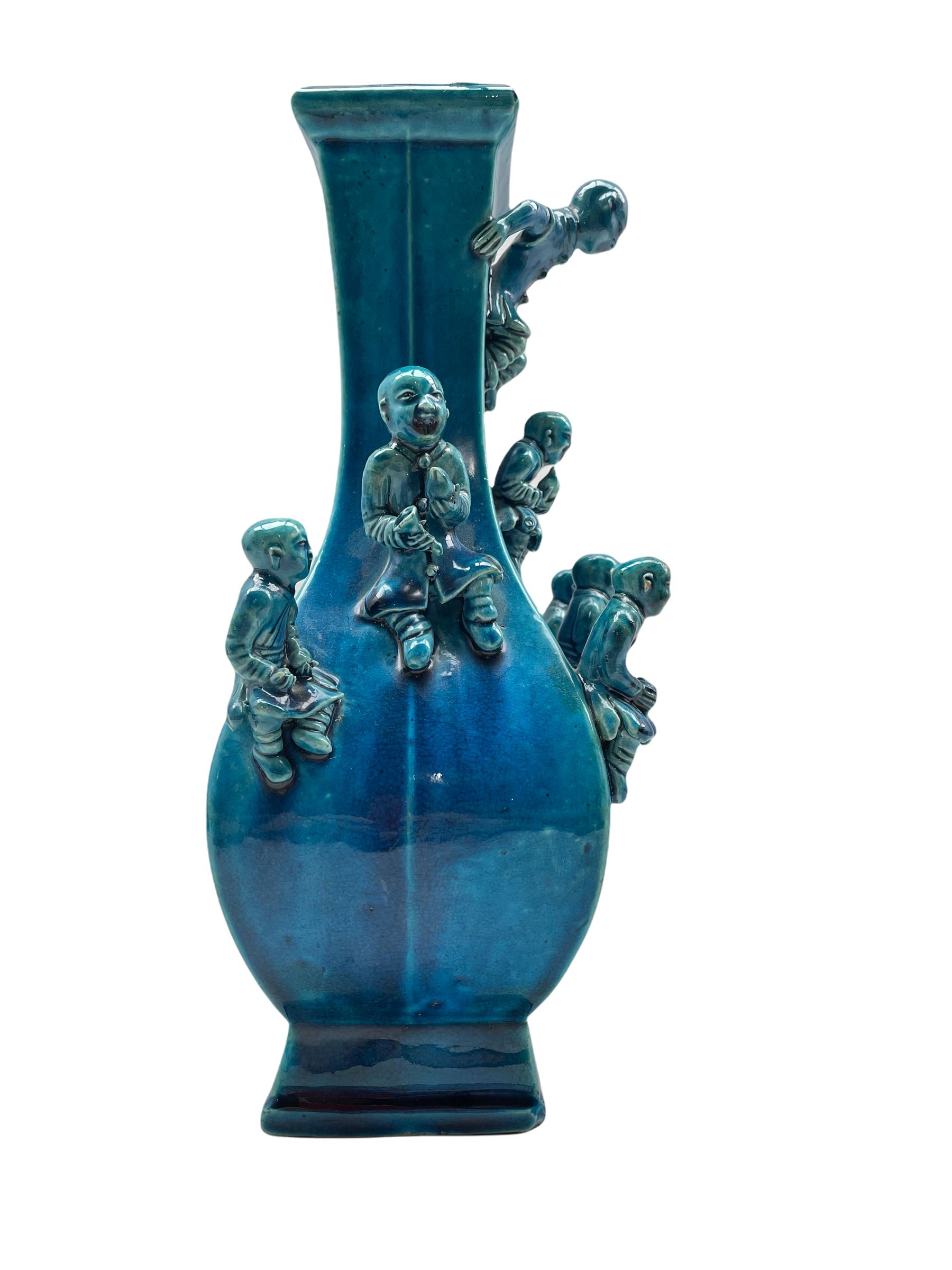 18th/19th century Chinese turquoise glazed 'Boys' vase - Image 4 of 6