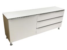 Hülsta Metis Plus - white gloss, opaque glass and polished metal sideboard/chest