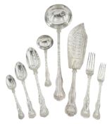 Suite of 19th century Kings Husk pattern silver cutlery comprising twelve dessert spoons