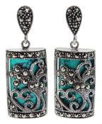 Pair of silver marcasite and turquoise pendant stud earrings