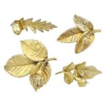 Four Danish silver-gilt rose bud and acorn brooches by Flora Danica brooches