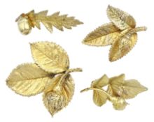 Four Danish silver-gilt rose bud and acorn brooches by Flora Danica brooches
