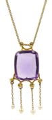 Gold amethyst and pearl pendant