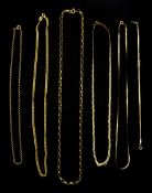 Five 9ct gold necklaces and a 9ct gold bracelet