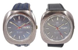 Two Watches of Switzerland Day & Date gentleman's automatic stainless steel and plated wristwatches