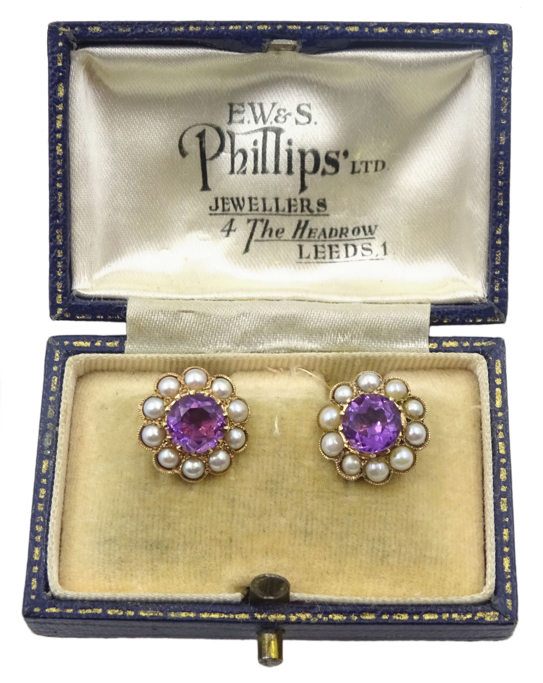 Pair of amethyst and split pearl cluster screw back earrings - Image 2 of 3