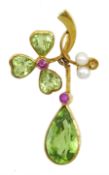 Early 20th century 15ct gold peridot