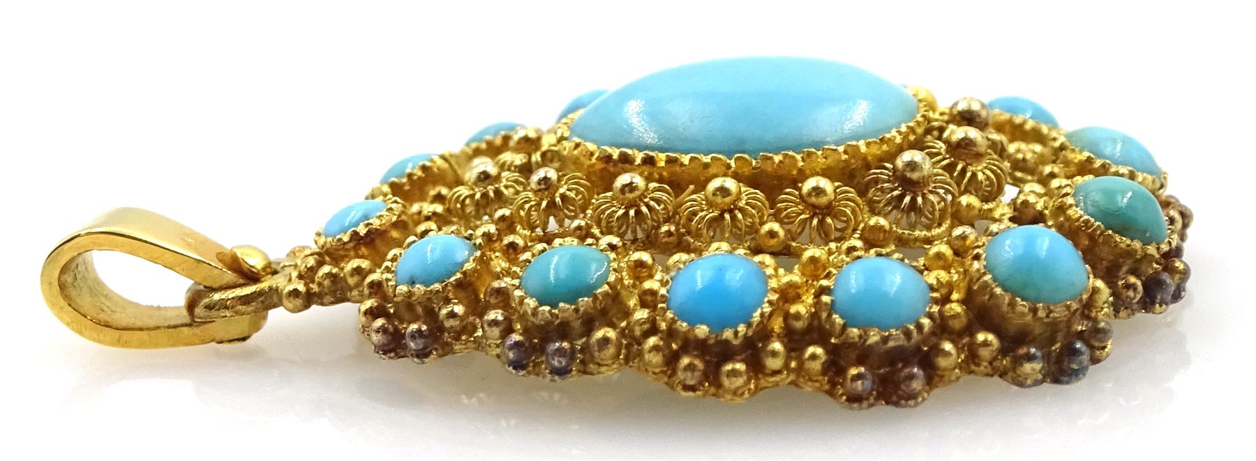 19th/early 20th gold turquoise pendant and matching brooch - Image 3 of 4