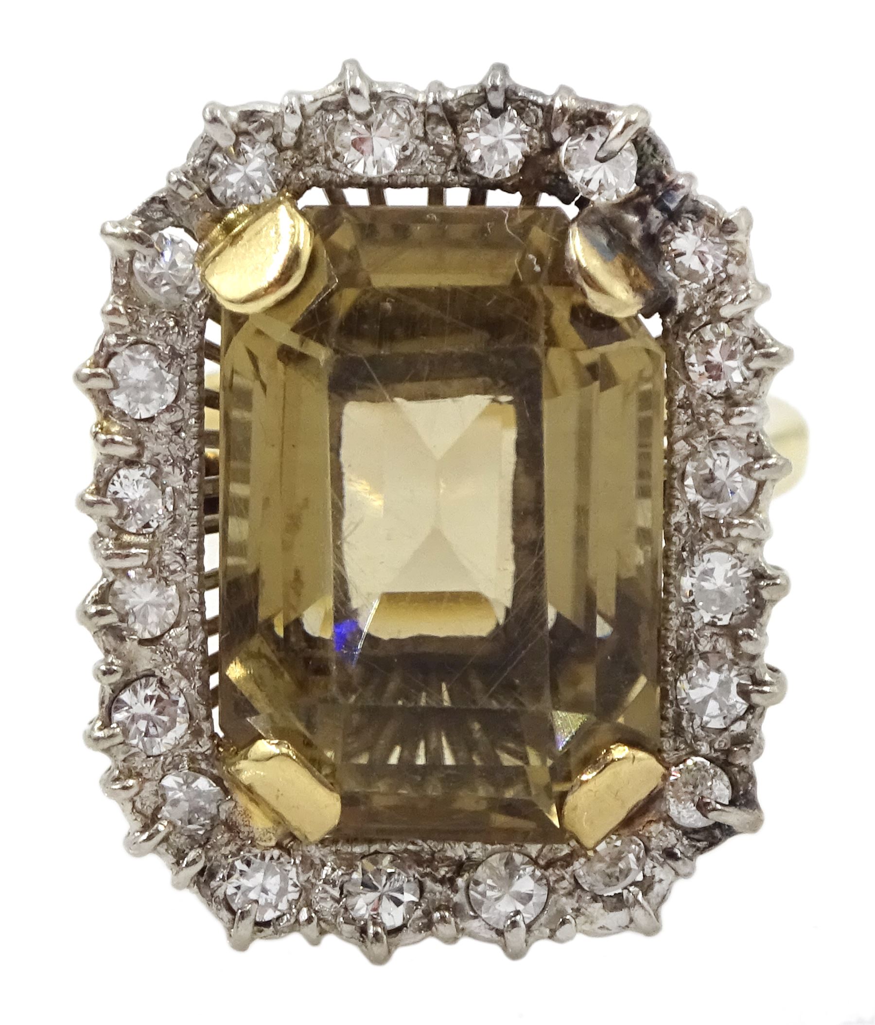 Gold smoky quartz diamond cluster ring