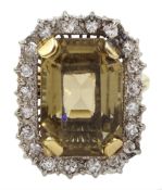 Gold smoky quartz diamond cluster ring