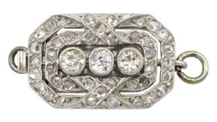 Early 20th century French platinum milgrain set diamond clasp