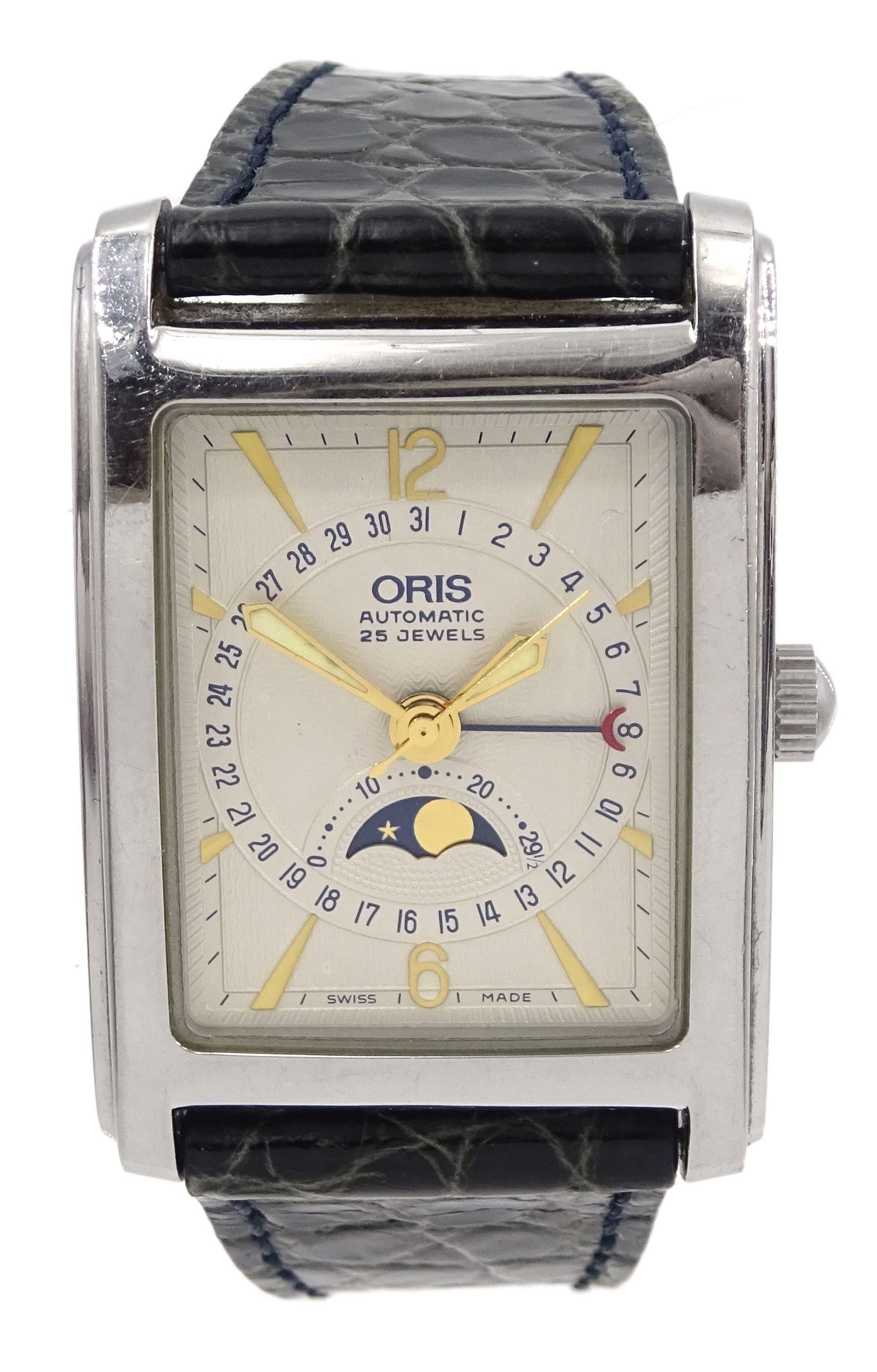 Oris gentleman's stainless steel automatic 25 jewels calendar wristwatch