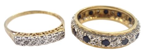 Gold diamond 'Forever' ring and a gold diamond and sapphire eternity ring