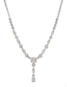 18ct white gold round brilliant and baguette cut diamond pendant necklace