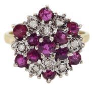 9ct gold diamond and ruby cluster ring