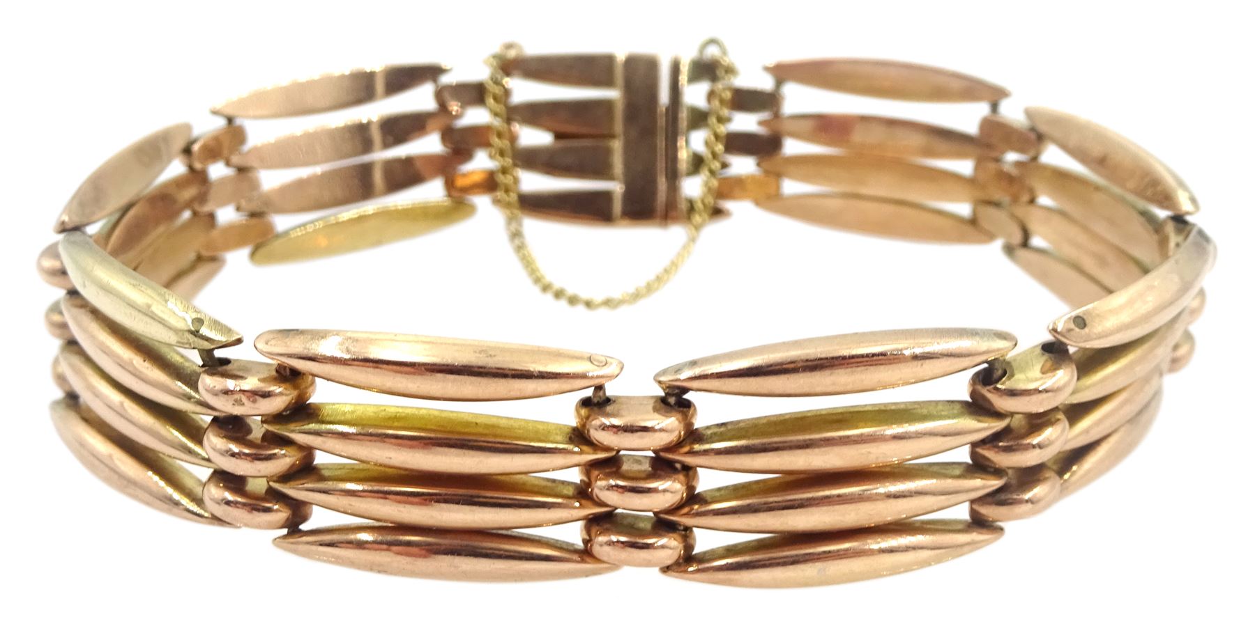 Early 20th century 9ct rose gold four bar link bracelet