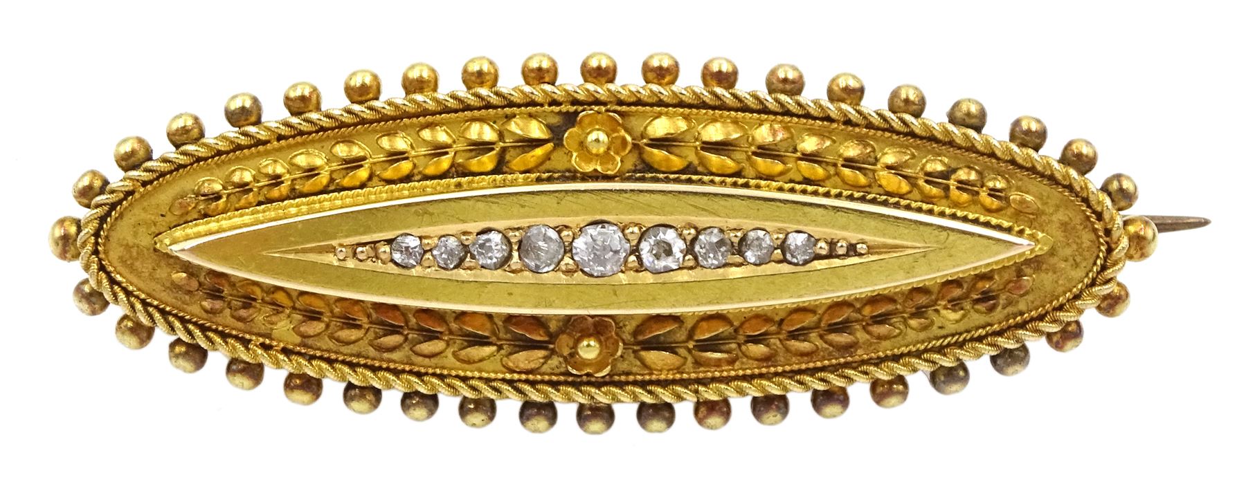 Victorian 15ct gold diamond set mourning brooch