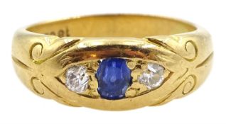 Early 20th century gold sapphire and old cut diamond diamond ring