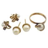 Pair of 18ct gold single stone pearl stud earrings