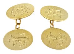 Pair of 9ct gold cufflinks with engraved 'TA' initials