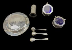 Three silver condiments of circular design