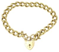 9ct gold curb link bracelet with heart locket clasp