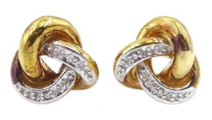 Pair of 9ct white and yellow gold cubic zirconia knot stud earrings