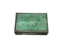 Art Deco engine turned silver powder compact inset with a carved jade panel