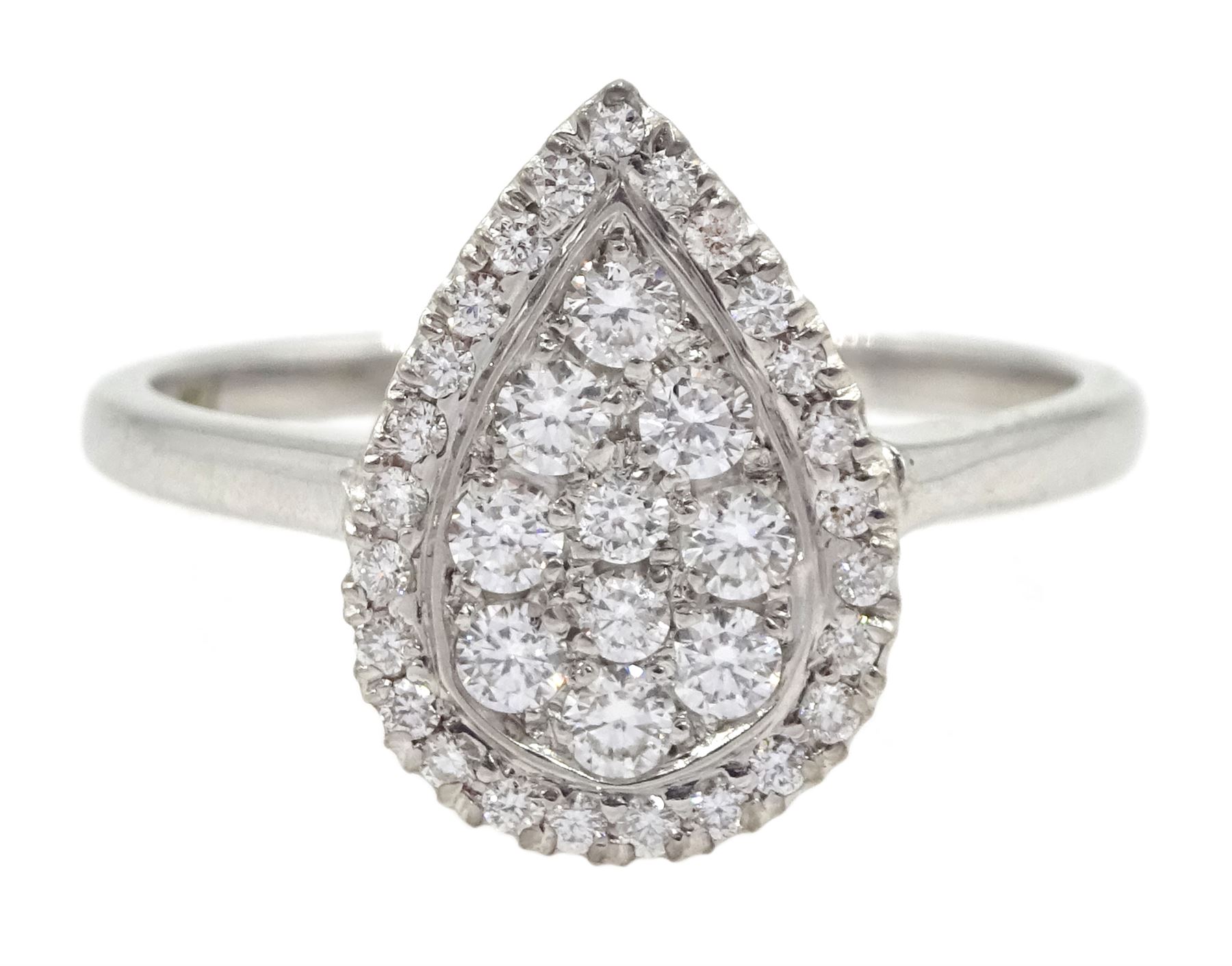 18ct white gold pave set diamond pear shaped ring