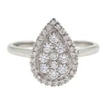 18ct white gold pave set diamond pear shaped ring