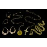 Collection of 9ct gold jewellery including rope twist necklace
