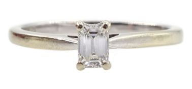 18ct white gold single stone emerald cut diamond ring