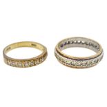 Gold round brilliant cut diamond half eternity ring and a gold paste stone set full eternity ring