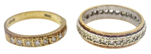 Gold round brilliant cut diamond half eternity ring and a gold paste stone set full eternity ring