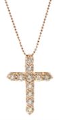 18ct rose gold round brilliant cut diamond cross pendant