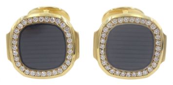 Pair of Patek Philippe Nautilus 18ct yellow gold and diamond cufflinks