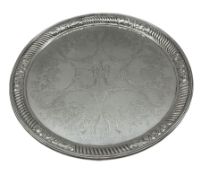 Late Victorian silver circular salver engraved with a monogram