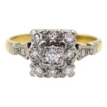 Gold square shaped round cut diamond cluster ring